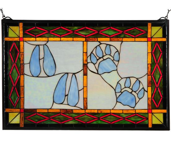 26.5&#34;W X 17.5&#34;H Deer & Cougar Tracks Stained Glass Window