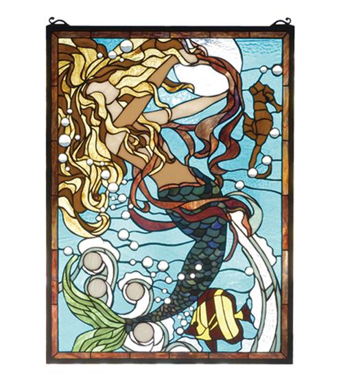 19&#34;W X 26&#34;H Mermaid of the Sea Stained Glass Window