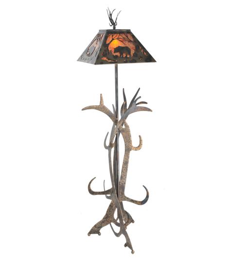 61&#34; High Bear at Dawn Antlers Floor Lamp