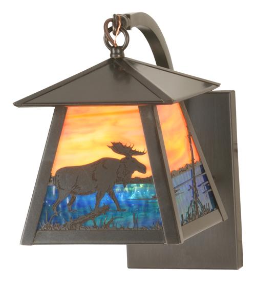 6&#34; Wide Stillwater Moose at Lake Curved Arm Wall Sconce