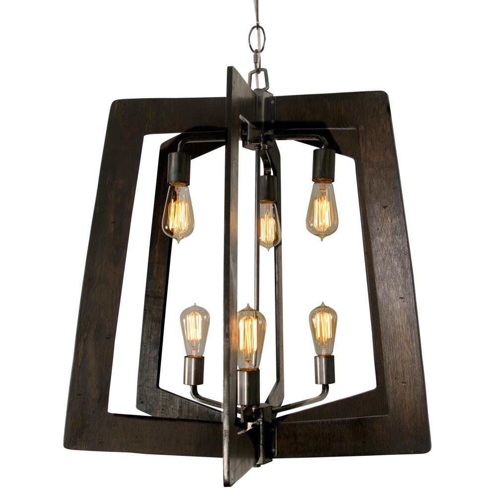 Lofty 6-Lt 2-Tier Foyer Chandelier - Steel/Zebrawood