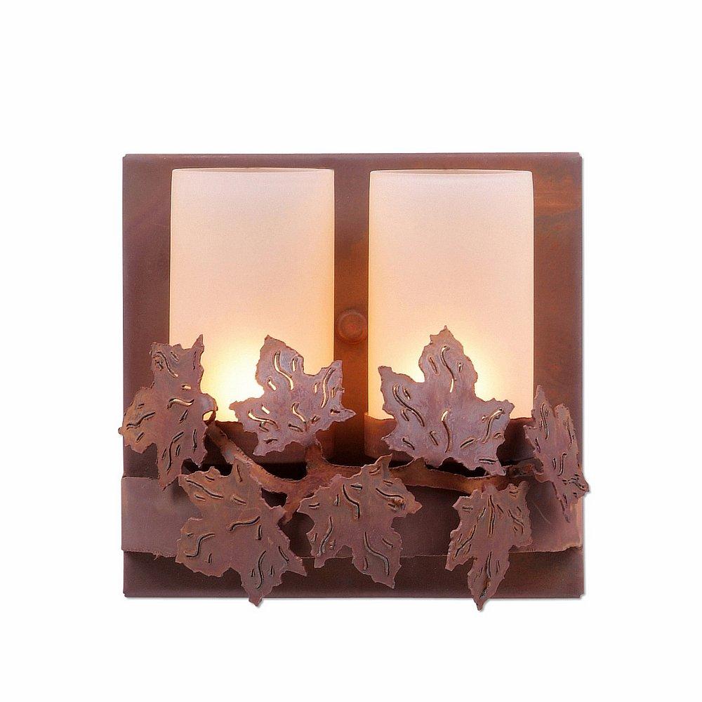 Wisley Double Sconce - Maple Leaf - Tea Stain Glass Bowl - Rust Patina Finish