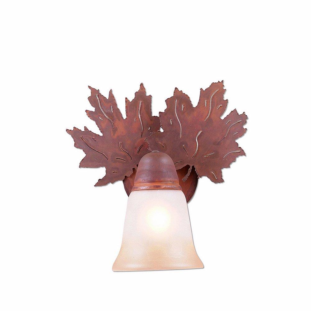 Lakeside Single Sconce - Maple Leaf - Two-Toned Amber Cream Bell Glass - Rust Patina Finish