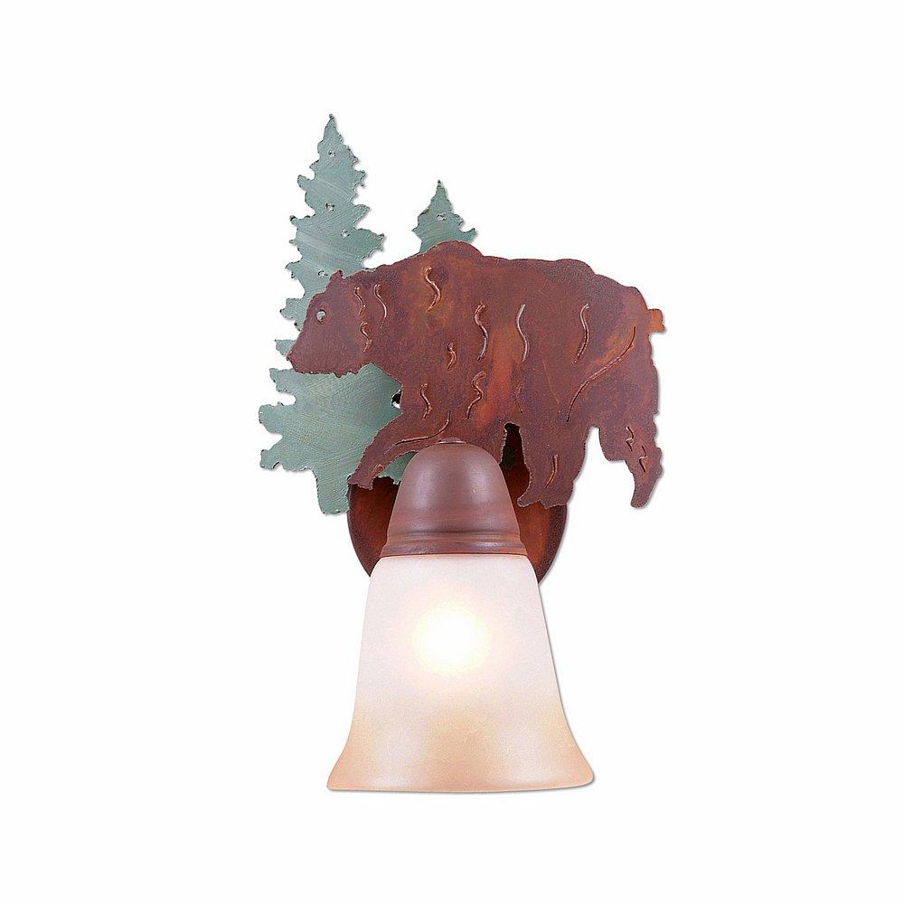 Lakeside Single Sconce - Bear - Two-Toned Amber Cream Bell Glass - Pine Tree Green