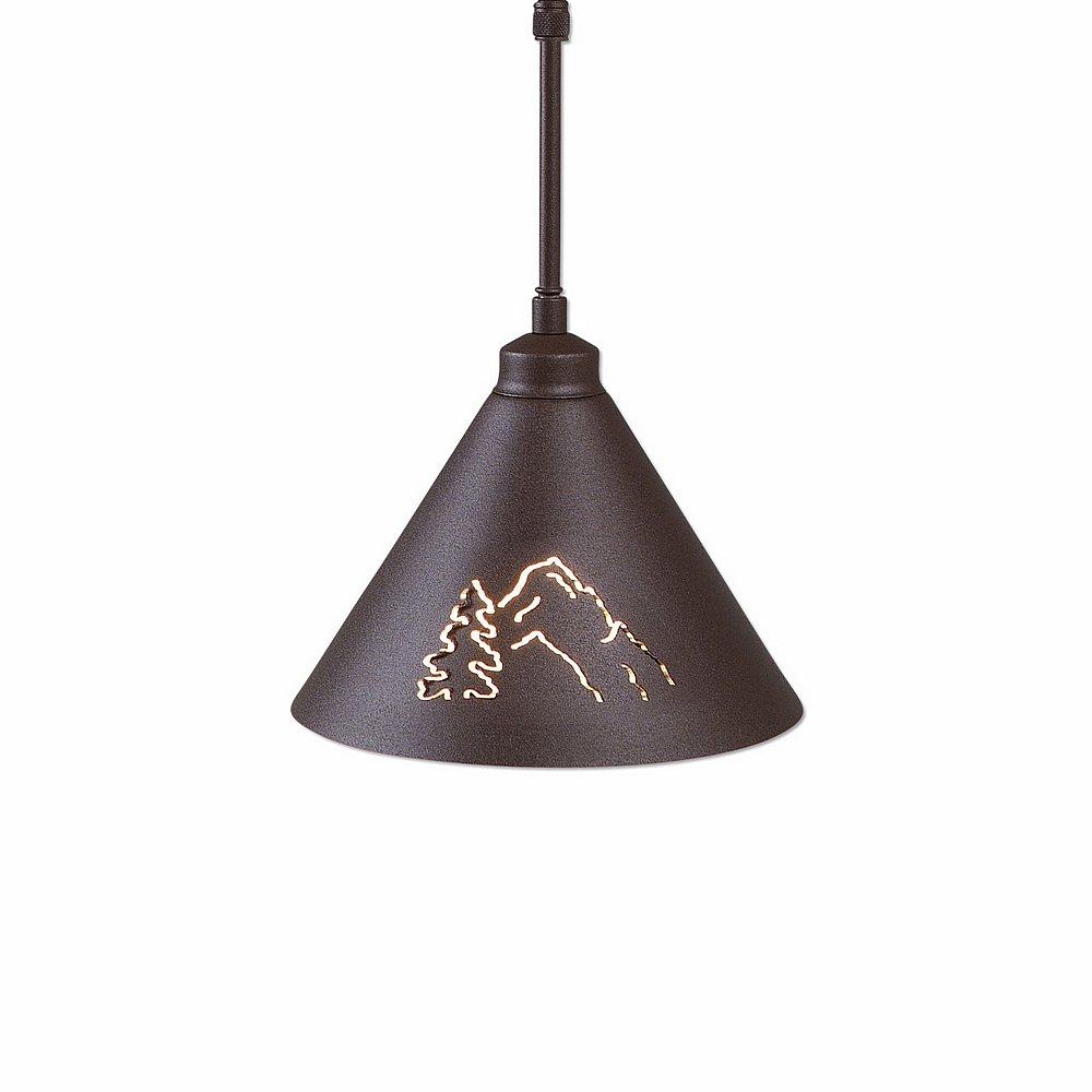 Canyon Pendant Small - Mountain-Pine Tree Cutouts - Rustic Brown Finish - Adjustable Stem