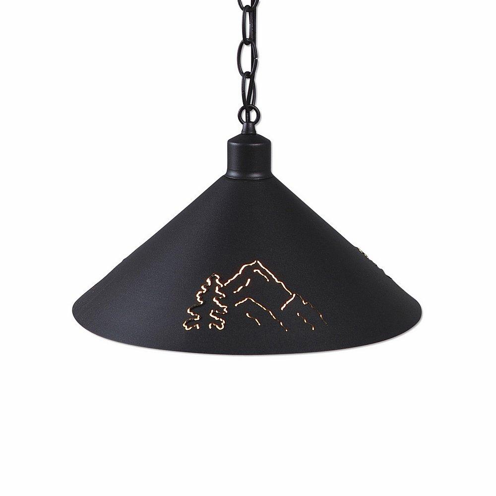 Canyon Pendant Shallow - Mountain-Pine Tree Cutouts - Black Iron Finish - Chain