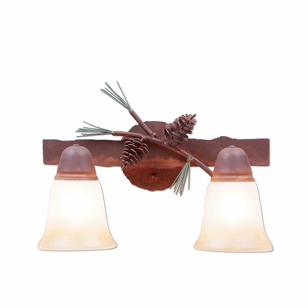 Lakeside Double Bath Vanity Light - Pine Cone - Two-Toned Amber Cream Bell Glass