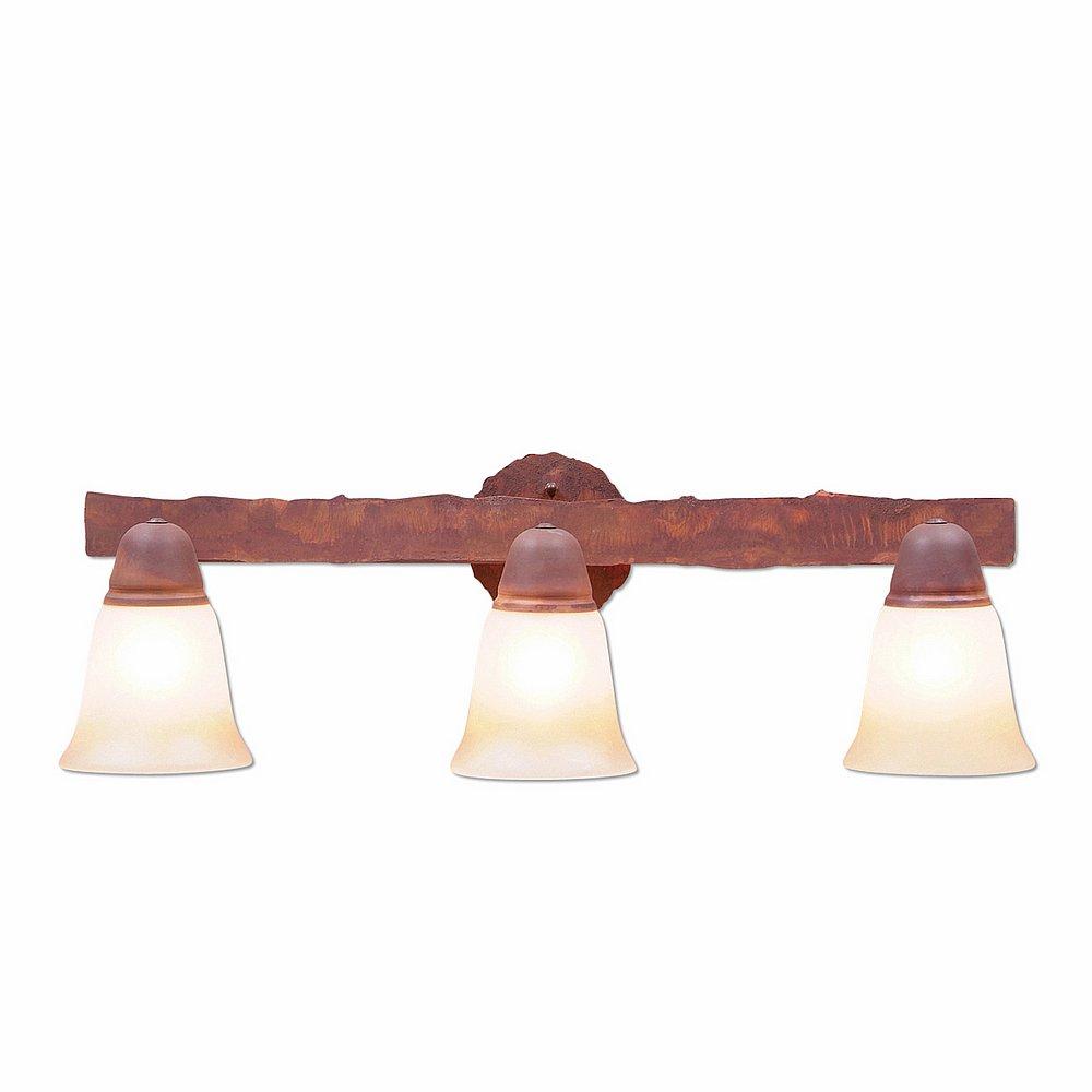 Lakeside Triple Bath Vanity Light - Rustic Plain - Two-Toned Amber Cream Bell Glass