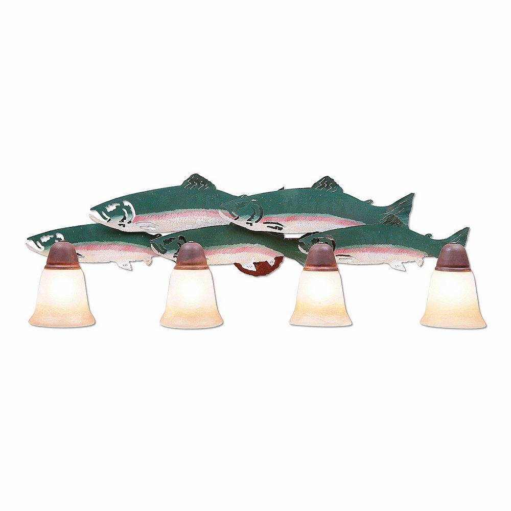 Lakeside Quad Bath Vanity Light - Trout - Two-Toned Amber Cream Bell Glass - Fish Stain