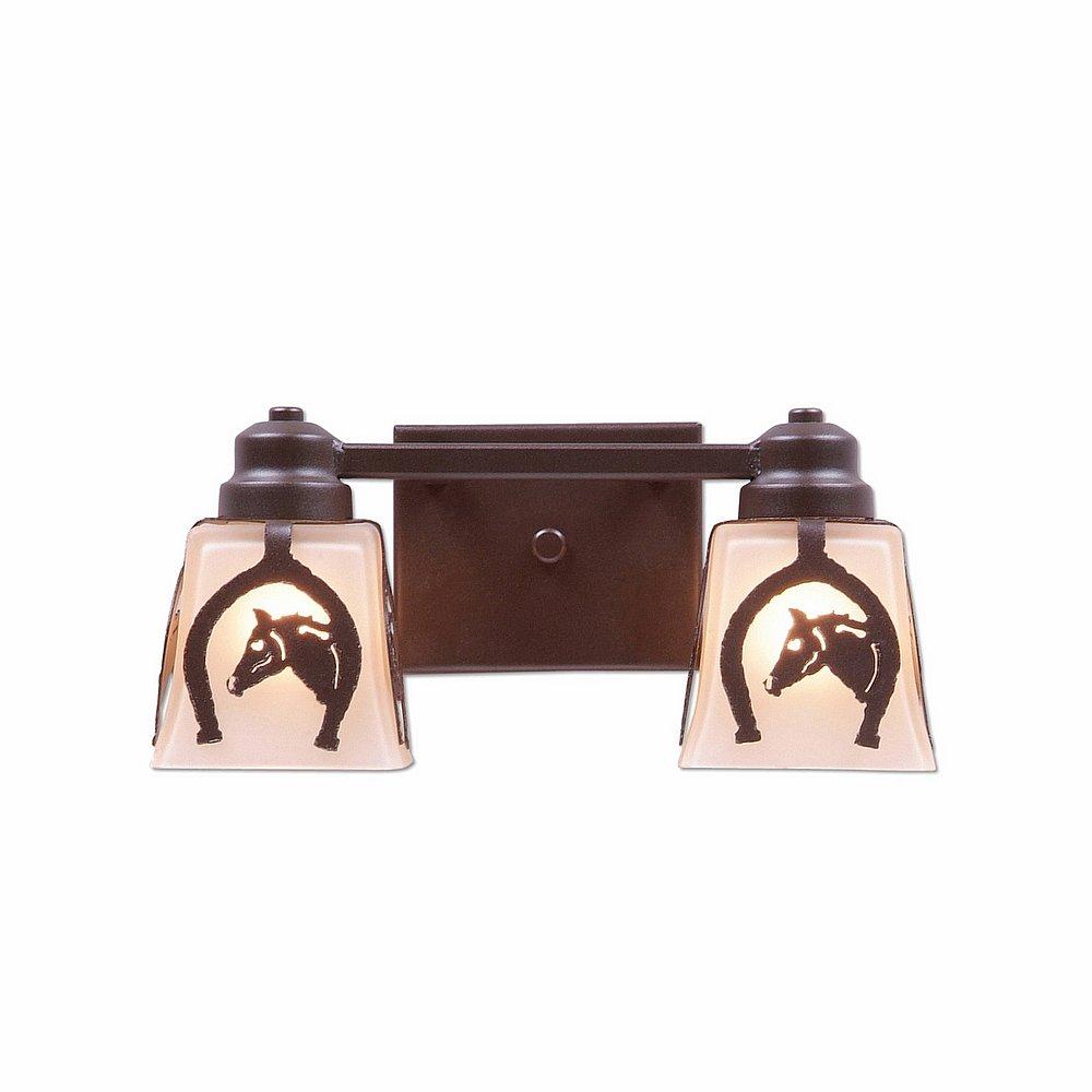 Woodland Double Bath Vanity Light - Horse Horseshoe - Tea Stain Glass Bowl