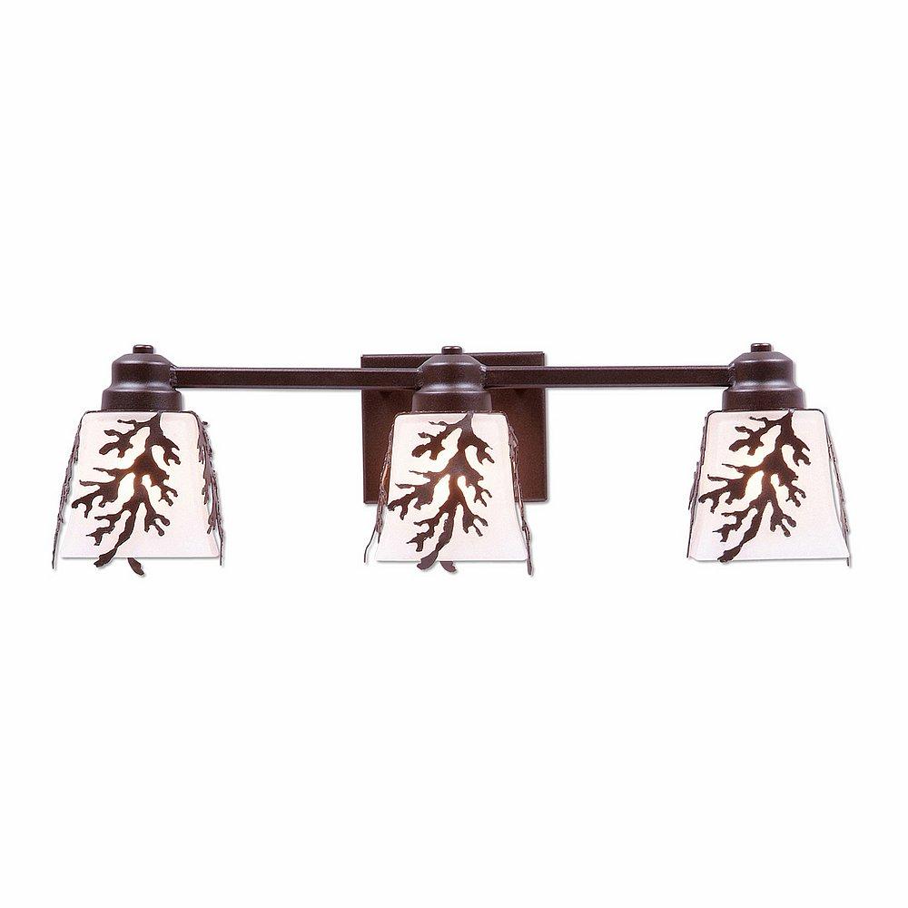 Woodland Triple Bath Vanity Light - Cedar Bough - Frosted Glass Bowl - Dark Bronze Metallic Finish