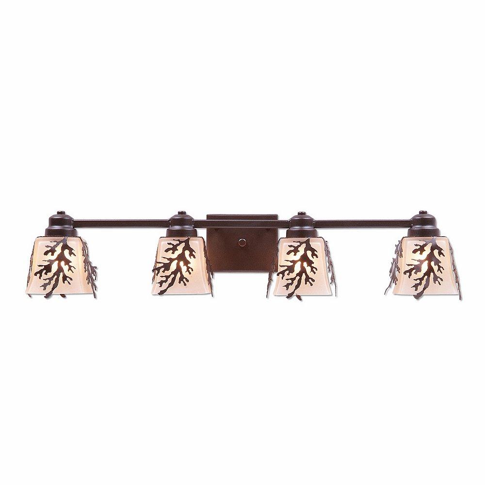 Woodland Quad Bath Vanity Light - Cedar Bough - Tea Stain Glass Bowl - Dark Bronze Metallic Finish