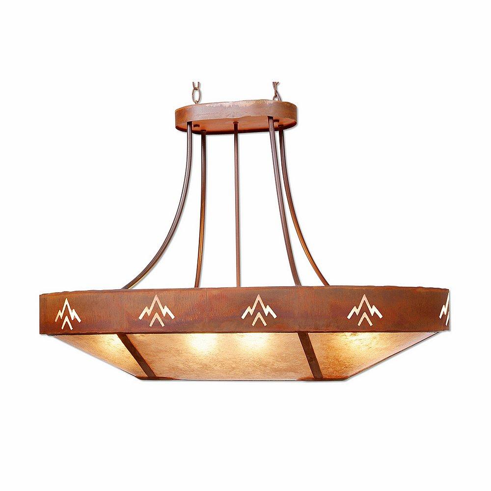 Ridgemont Chandelier Oval - Deception Pass - Almond Mica Shade - Rust Patina Finish