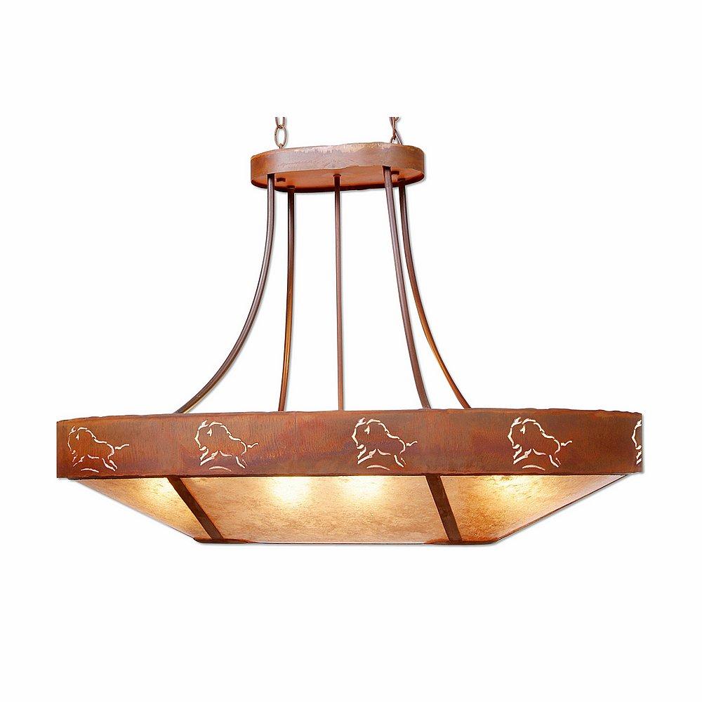 Ridgemont Chandelier Oval - Bison - Almond Mica Shade - Rust Patina Finish