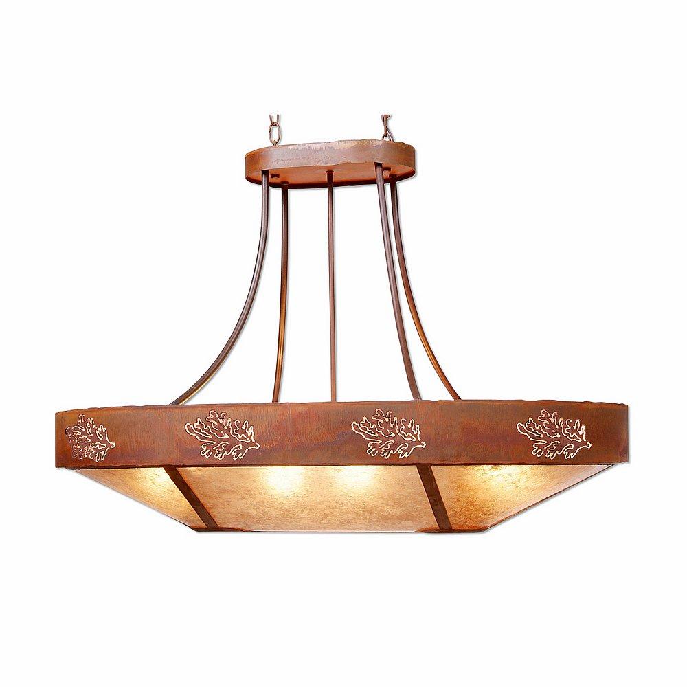 Ridgemont Chandelier Oval - Cedar Bough Cutout - Almond Mica Shade - Rust Patina Finish