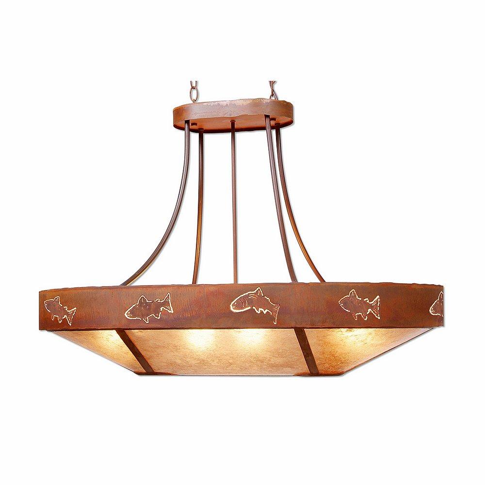 Ridgemont Chandelier Oval - Fish Cutout - Almond Mica Shade - Rust Patina Finish