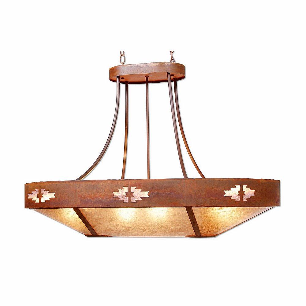 Ridgemont Chandelier Oval - Pueblo - Almond Mica Shade - Rust Patina Finish