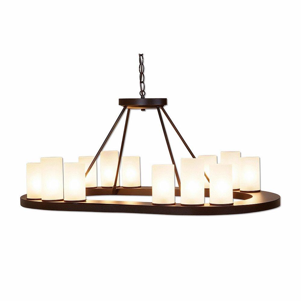 Wisley Chandelier Oval - Rustic Plain - Frosted Glass Bowl - Dark Bronze Metallic Finish