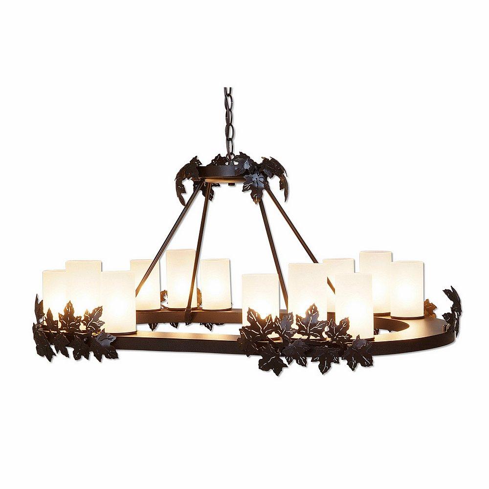 Wisley Chandelier Oval - Maple Leaf - Frosted Glass Bowl - Dark Bronze Metallic Finish