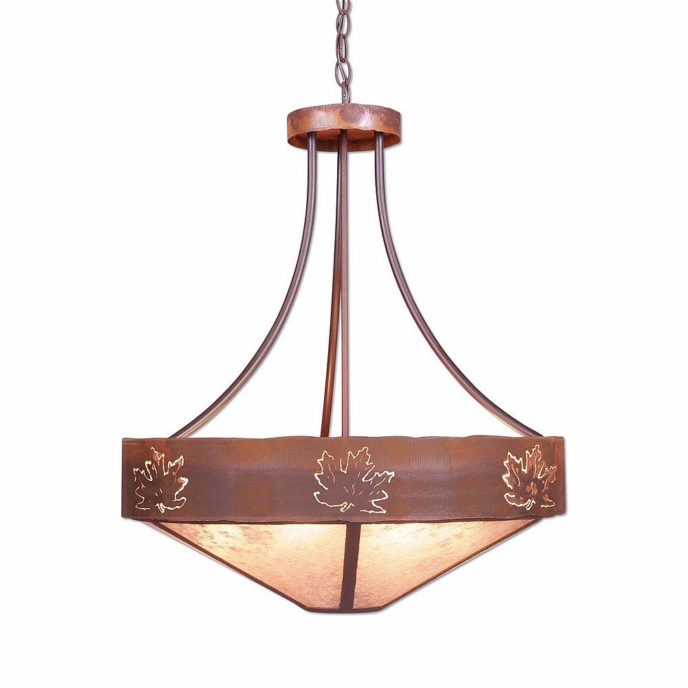 Ridgemont Chandelier Small - Shade Bottom - Maple Cutout - Almond Mica Shade - Rust Patina Finish