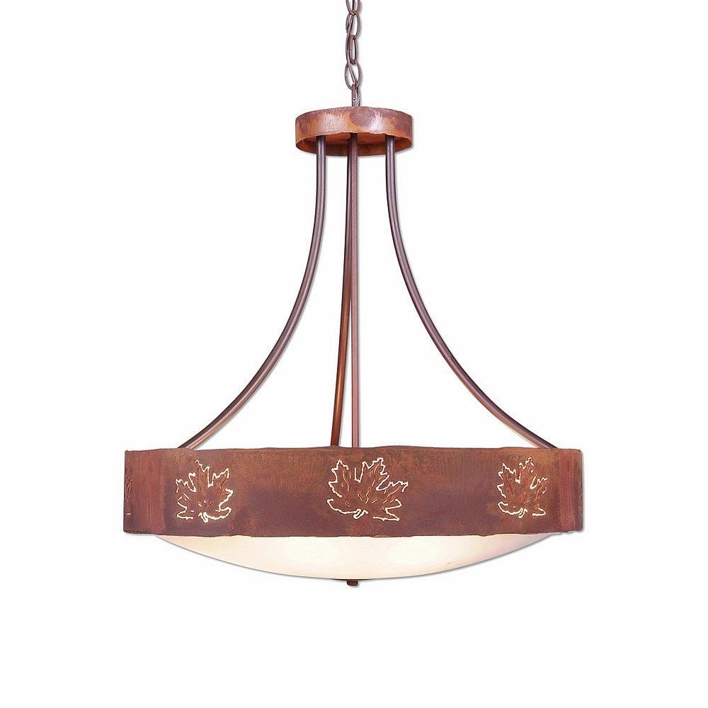 Ridgemont Chandelier Small - Bowl Bottom - Maple Cutout - Frosted Glass Bowl - Rust Patina Finish