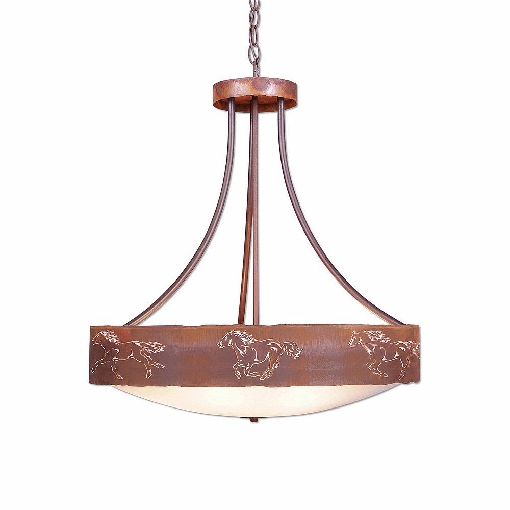 Ridgemont Chandelier Small - Bowl Bottom - Horse Cutout - Frosted Glass Bowl - Rust Patina Finish