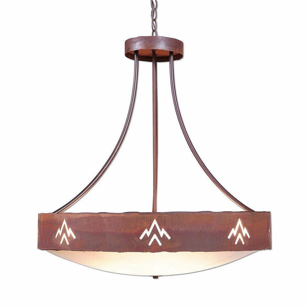 Ridgemont Chandelier Medium - Bowl Bottom - Deception Pass - Frosted Glass Bowl - Rust Patina Finish