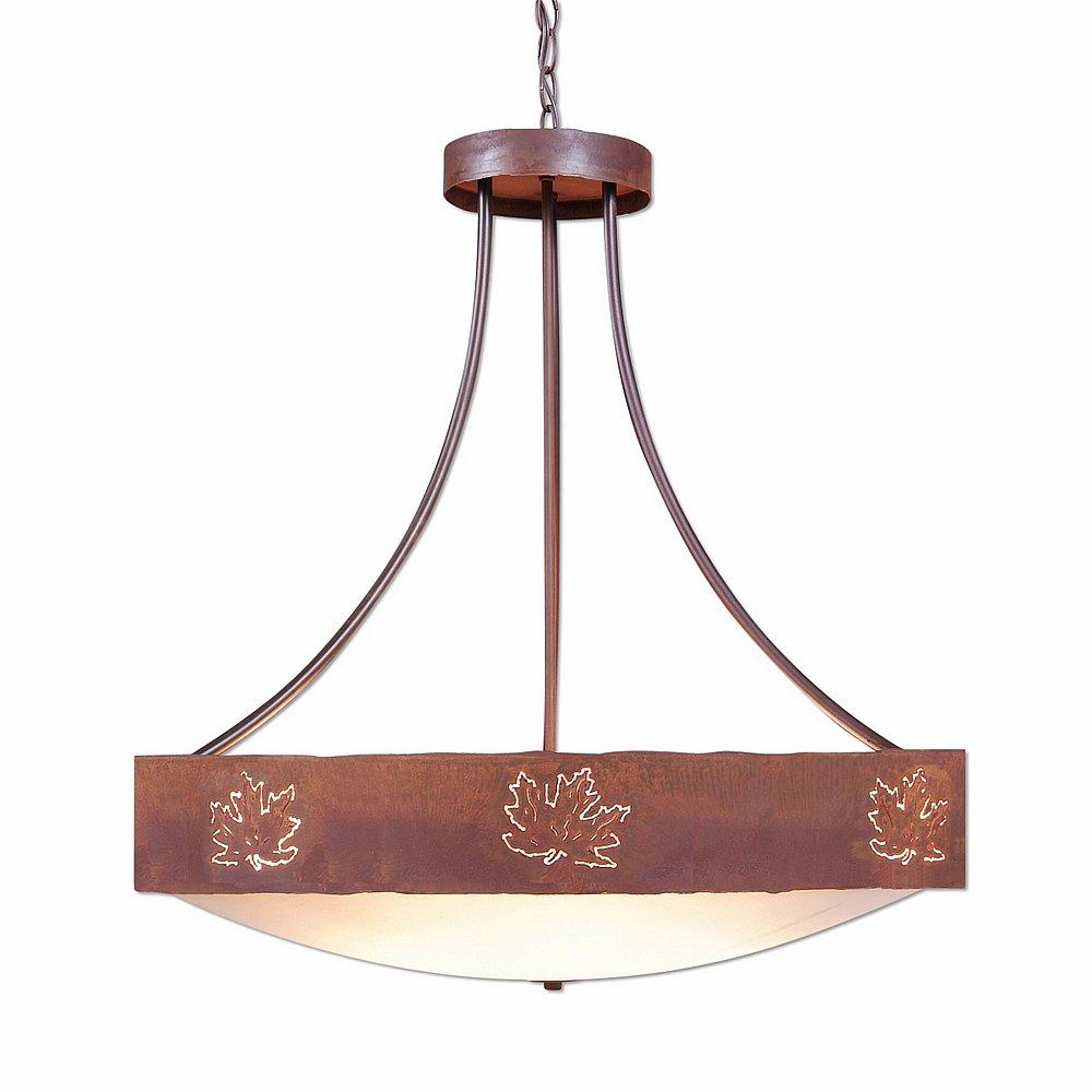 Ridgemont Chandelier Medium - Bowl Bottom - Maple Cutout - Frosted Glass Bowl - Rust Patina Finish