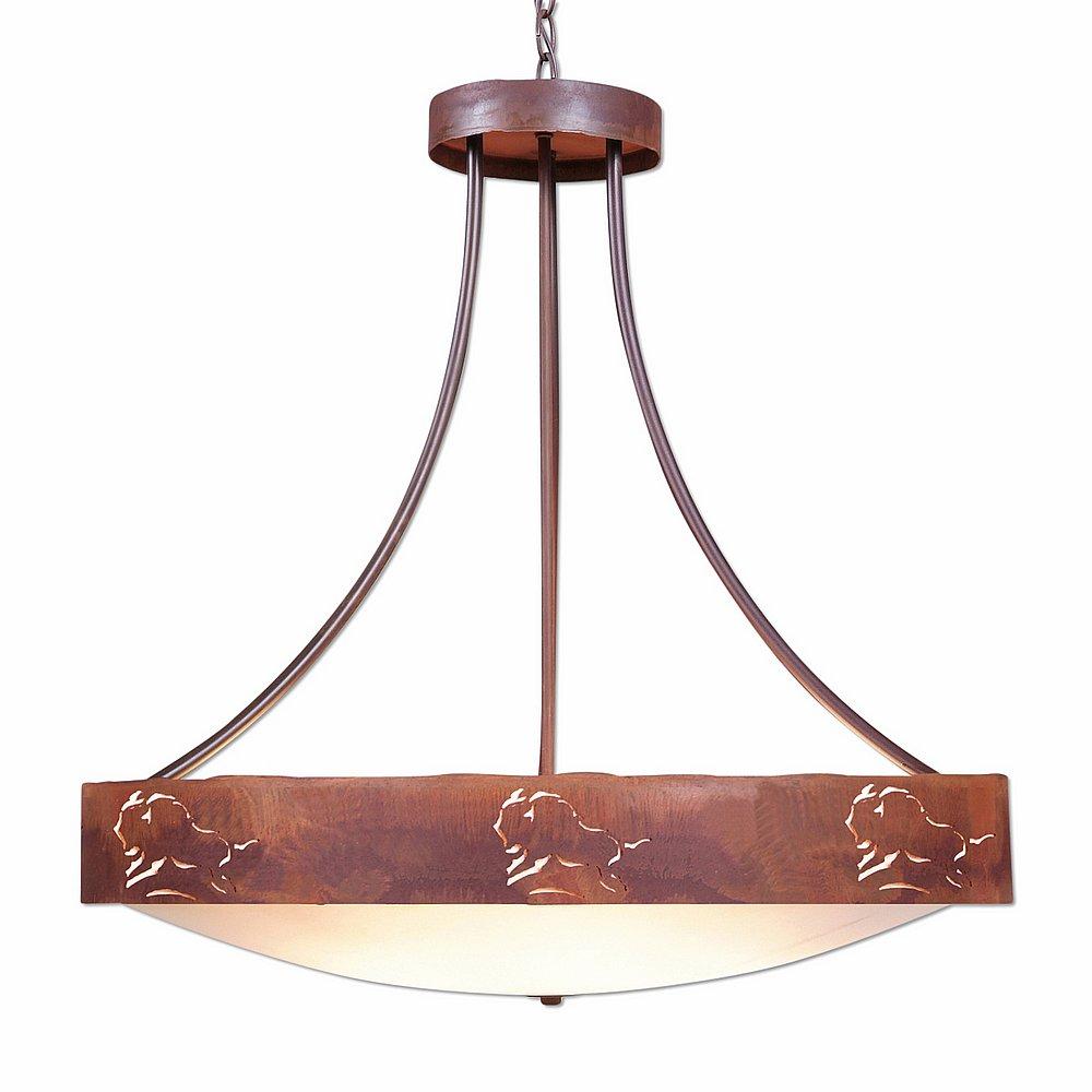 Ridgemont Chandelier Large - Bowl Bottom - Bison - Frost White Acrylic Bowl - Rust Patina Finish