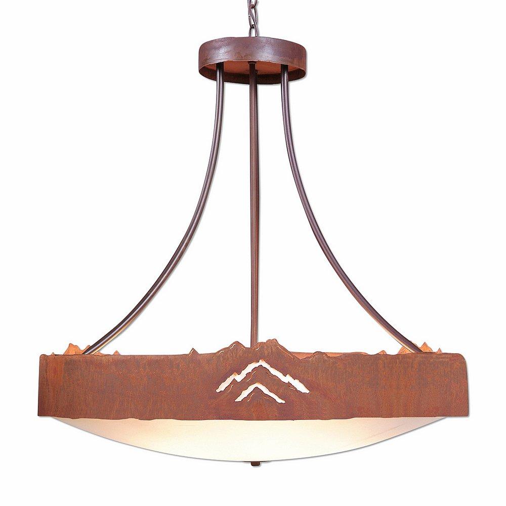 Ridgemont Chandelier Large - Bowl Bottom - Mountain - Frost White Acrylic Bowl - Rust Patina Finish