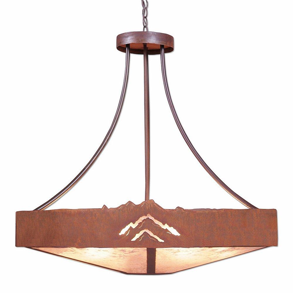 Ridgemont Chandelier Extra Large - Shade Bottom - Mountain - Almond Mica Shade - Rust Patina Finish