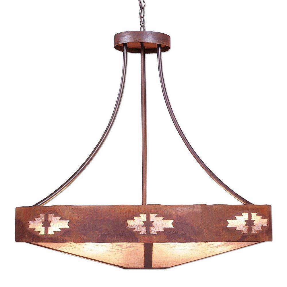 Ridgemont Chandelier Extra Large - Shade Bottom - Pueblo - Almond Mica Shade - Rust Patina Finish