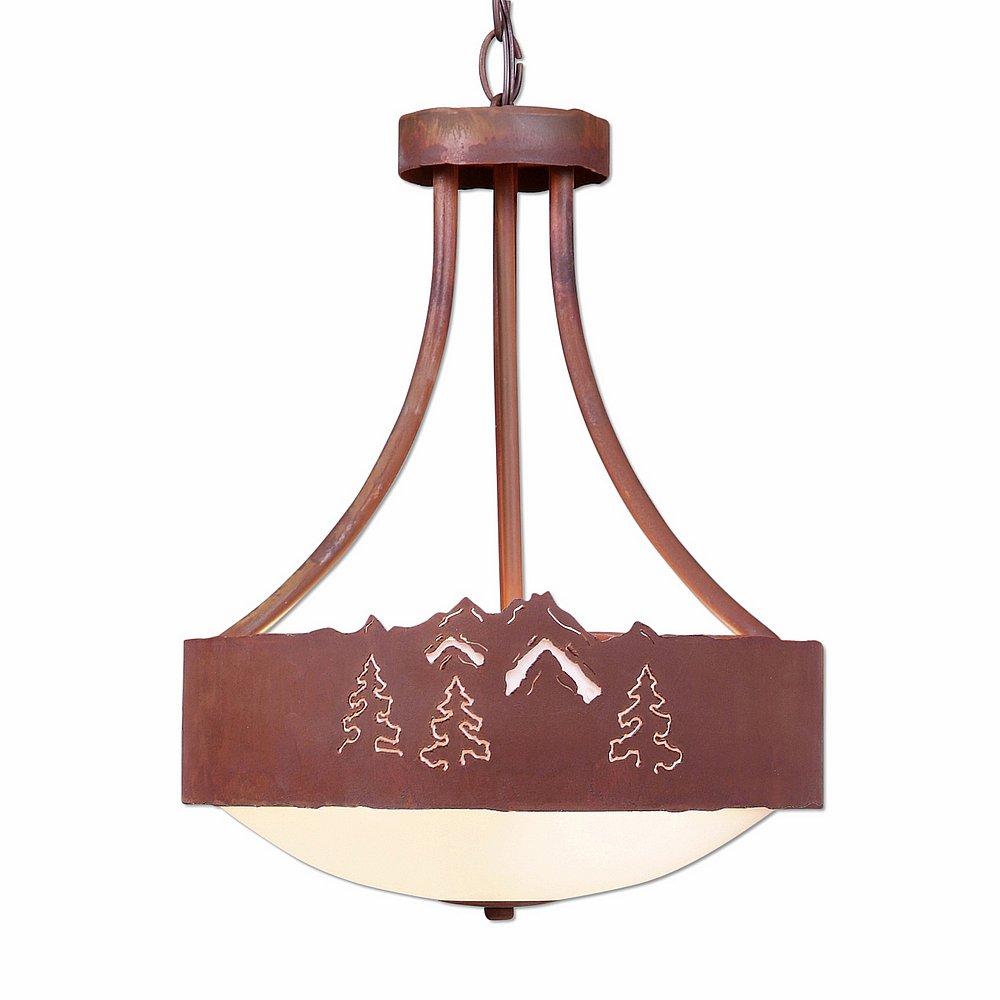 Ridgemont Foyer Chandelier Medium - Mountain-Pine Tree Cutouts - Frosted Glass Bowl