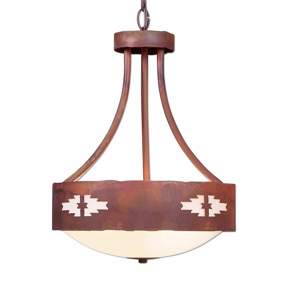 Ridgemont Foyer Chandelier Medium - Pueblo - Frosted Glass Bowl - Rust Patina Finish