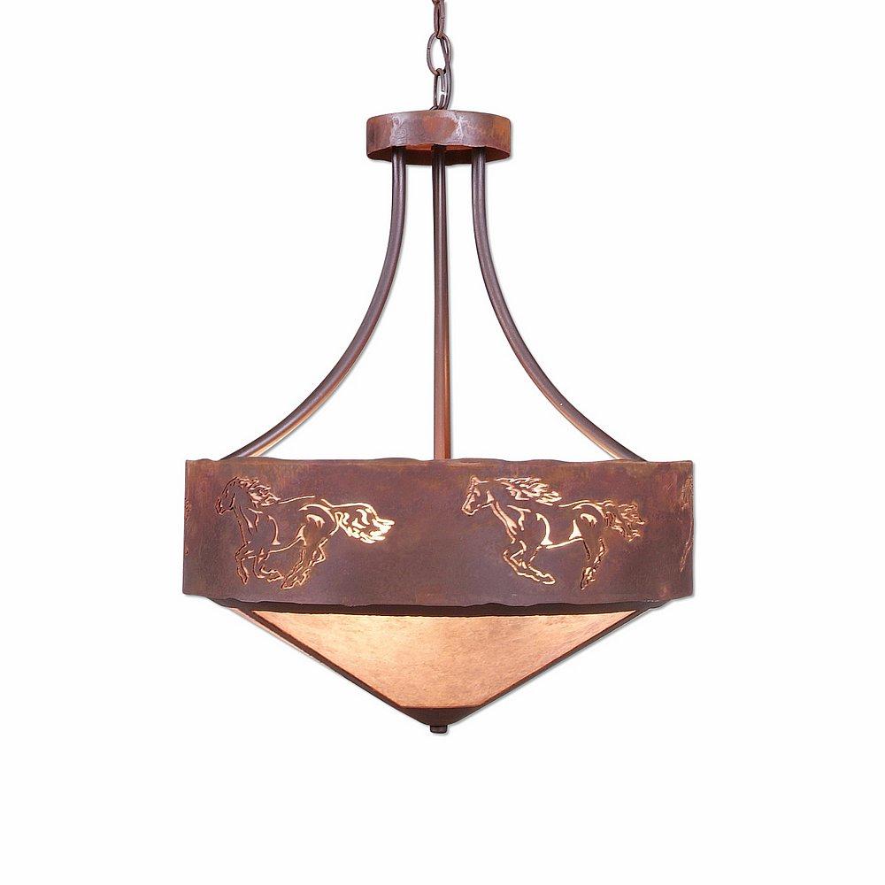 Ridgemont Foyer Chandelier Large Short - Shade Bottom - Horse Cutout - Almond Mica Shade