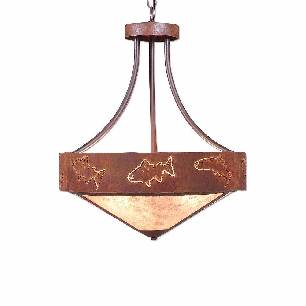 Ridgemont Foyer Chandelier Large Short - Shade Bottom - Fish Cutout - Almond Mica Shade