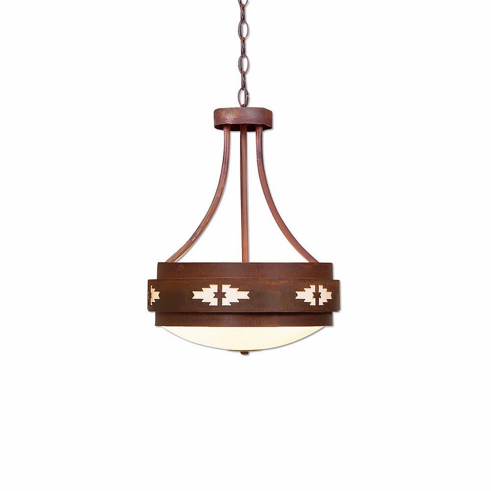 Northridge Foyer Chandelier Small - Pueblo - Frosted Glass Bowl - Rust Patina Finish