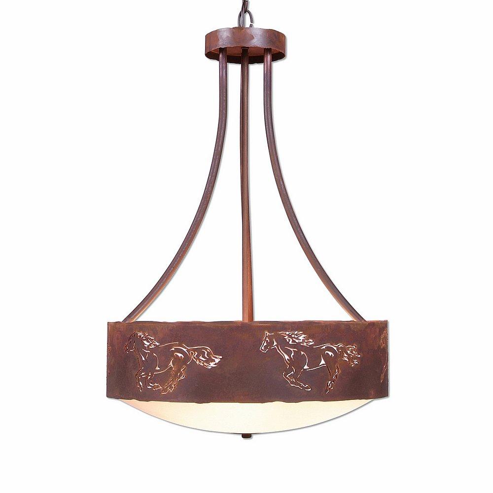 Ridgemont Foyer Chandelier Large Tall - Bowl Bottom - Horse Cutout - Frosted Glass Bowl