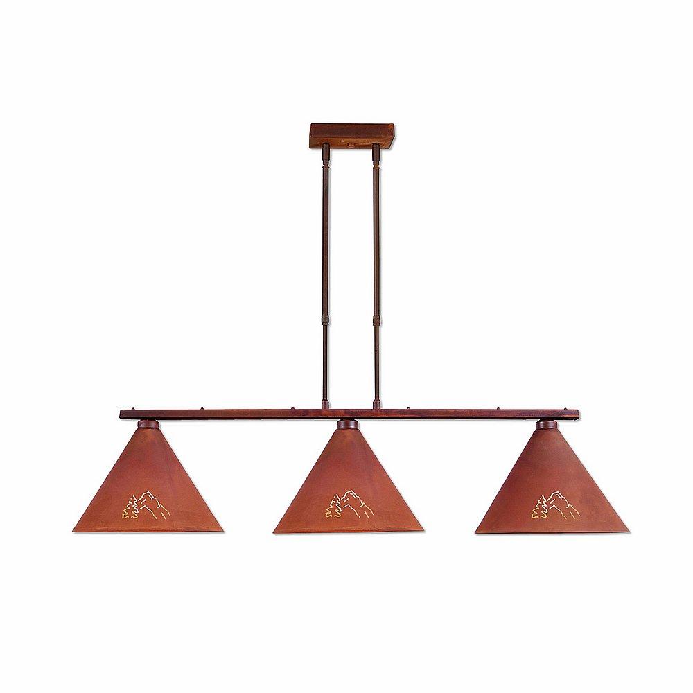 Canyon Island Billiard Light Large - Mountain-Pine Tree Cutouts - Rust Patina Finish