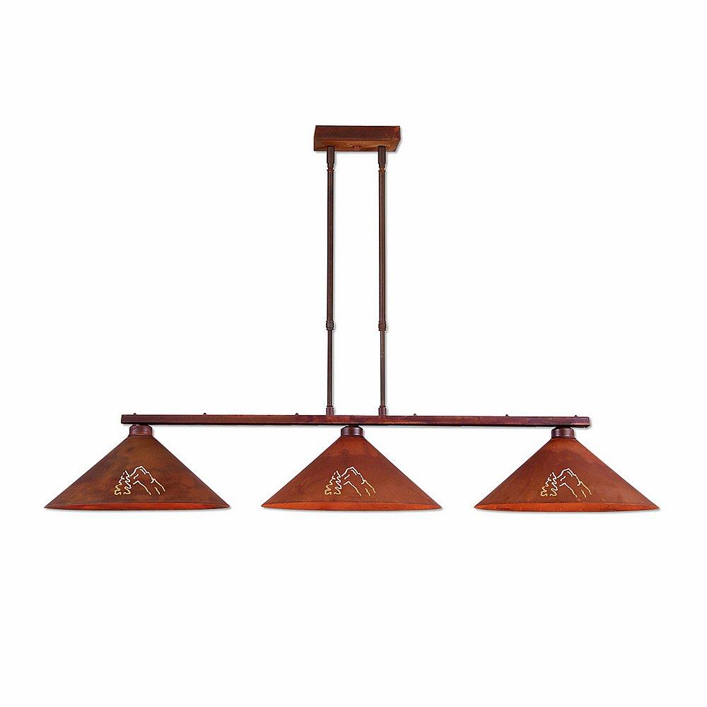 Canyon Island Billiard Light Shallow - Mountain-Pine Tree Cutouts - Rust Patina Finish