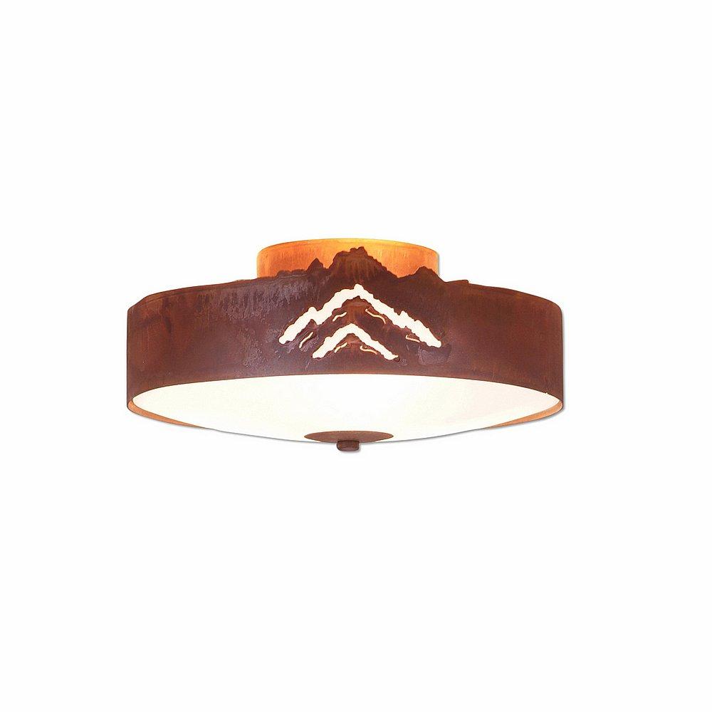 Ridgewood Close-to-Ceiling Small - Mountain - Frosted Glass Bowl - Rust Patina Finish