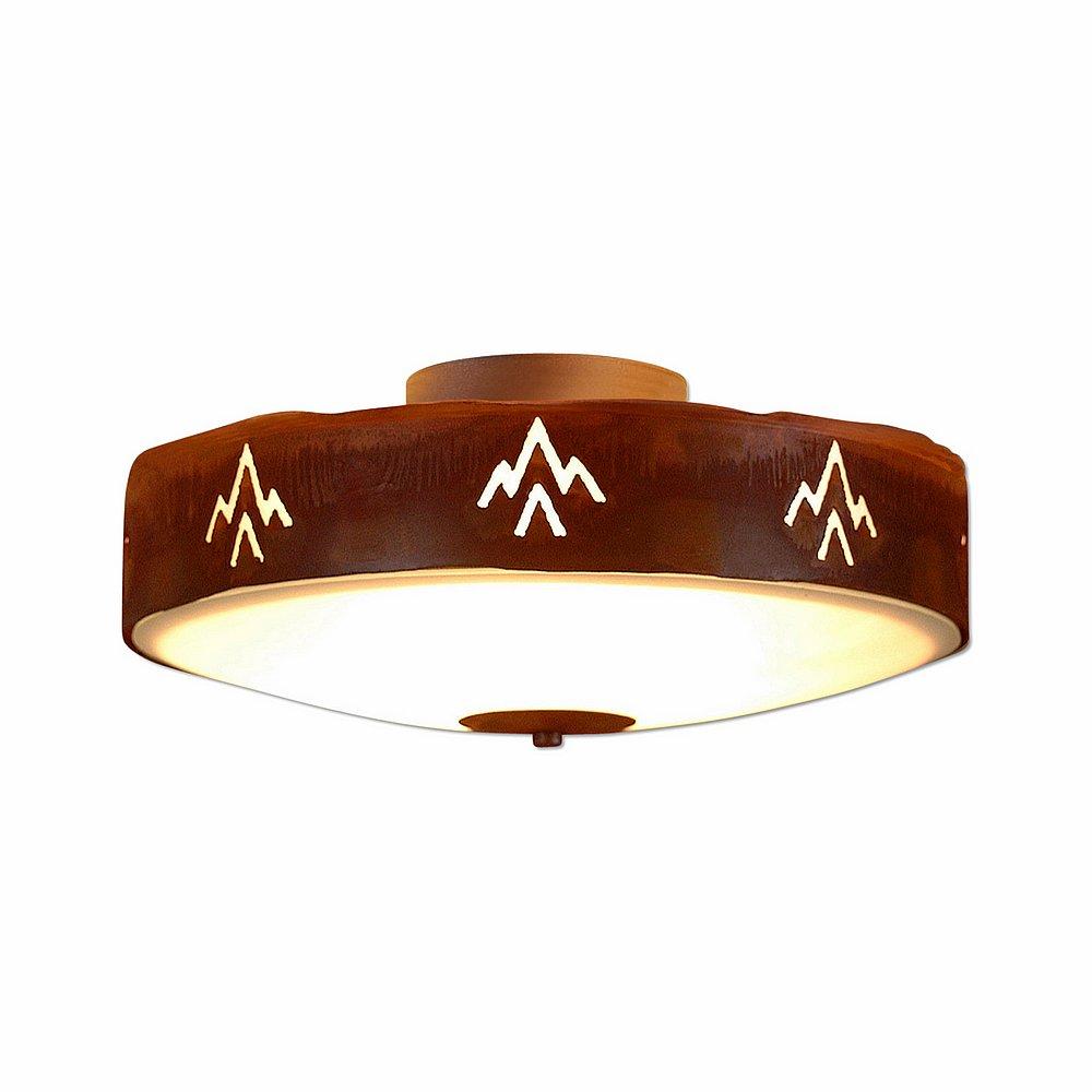 Ridgewood Close-to-Ceiling Large - Deception Pass - Frosted Glass Bowl - Rust Patina Finish