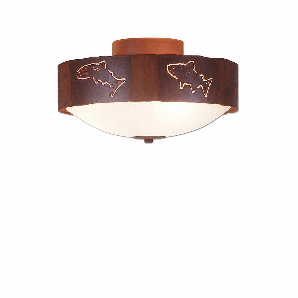 Ridgemont Close-to-Ceiling Medium - Fish Cutout - Frosted Glass Bowl - Rust Patina Finish