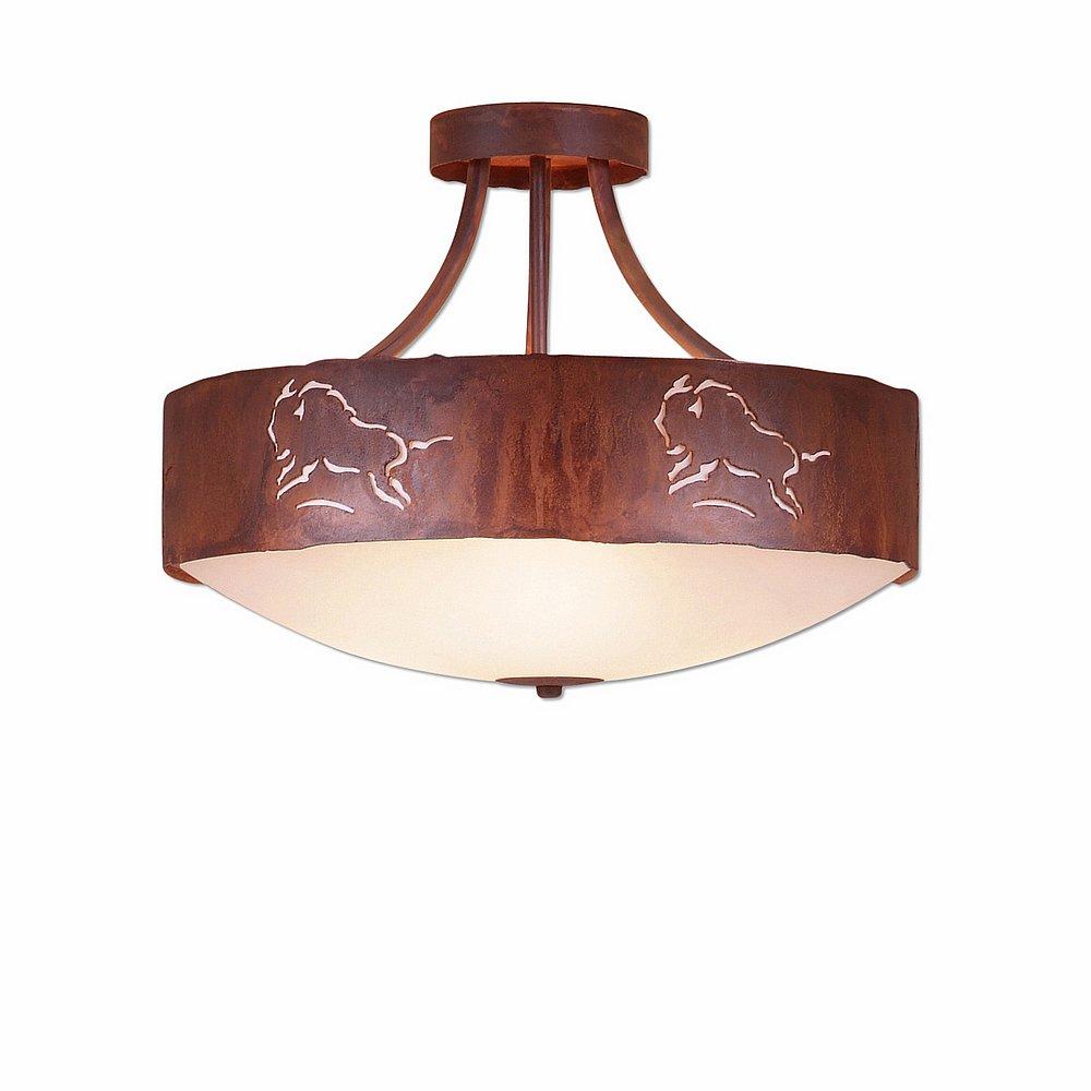 Ridgemont Semi Flush Large Short - Bowl Bottom - Bison - Frosted Glass Bowl - Rust Patina Finish