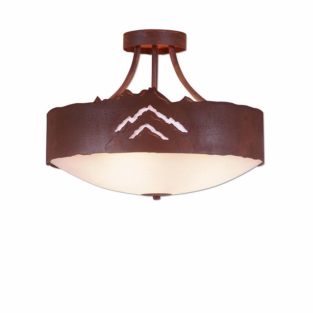 Ridgemont Semi Flush Large Short - Bowl Bottom - Mountain - Frosted Glass Bowl - Rust Patina Finish