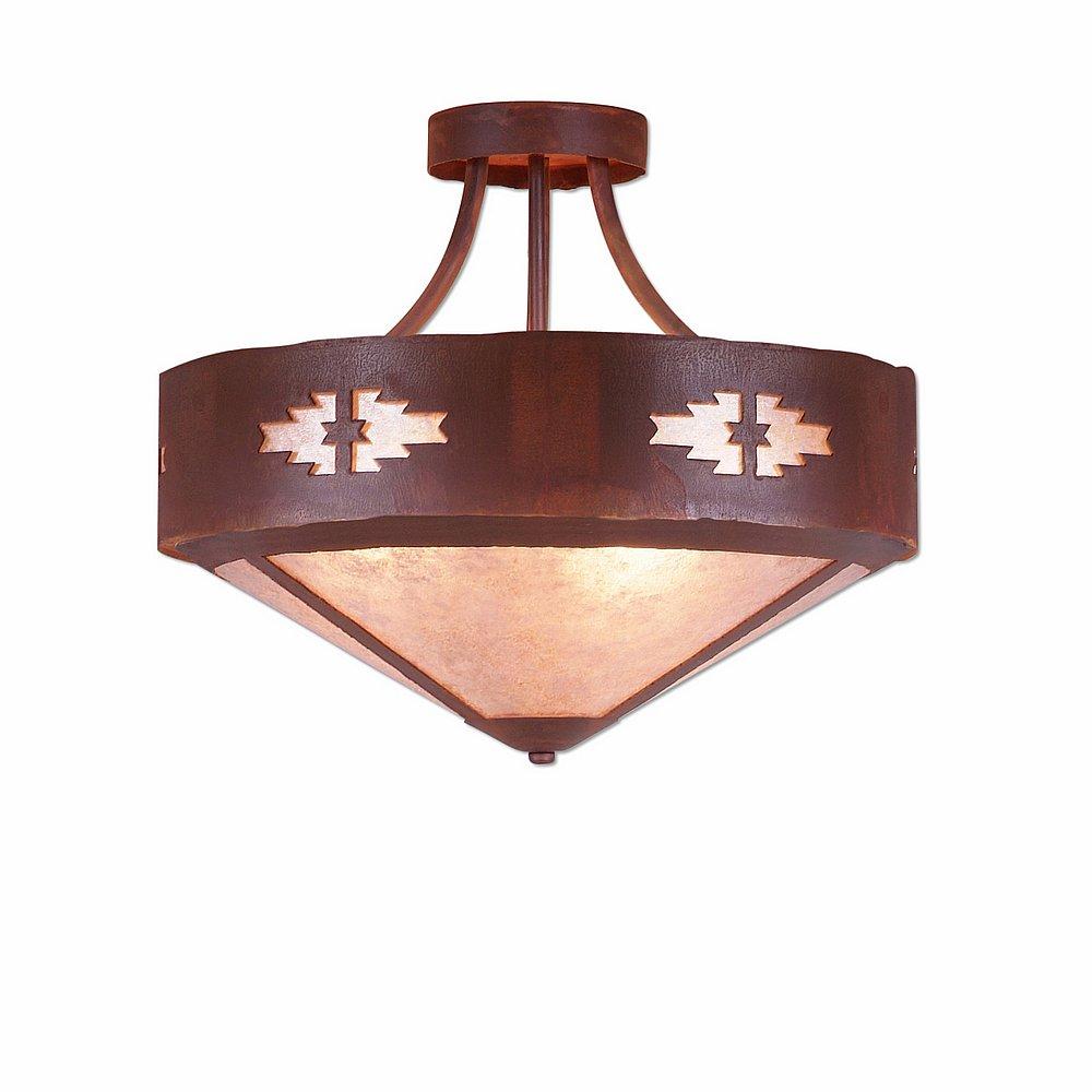 Ridgemont Semi-Flush Large Short - Shade Bottom - Pueblo - Almond Mica Shade - Rust Patina Finish