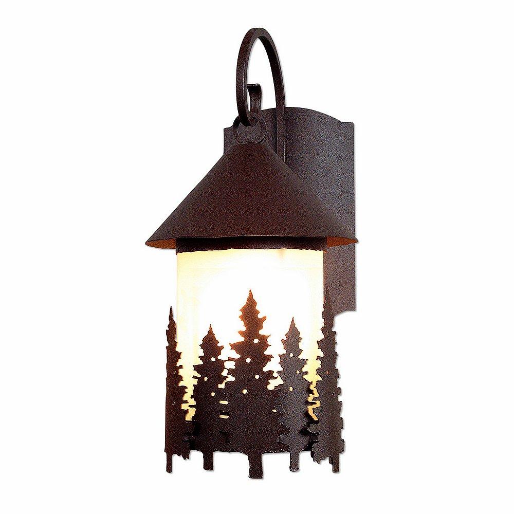 Vista Lantern Sconce - Pine Tree - Frosted Glass Bowl - Rustic Brown Finish