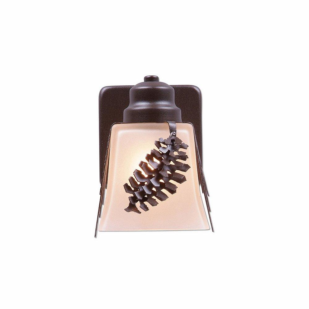 Woodland Sconce - Spruce Cone - Tea Stain Glass Bowl - Dark Bronze Metallic Finish