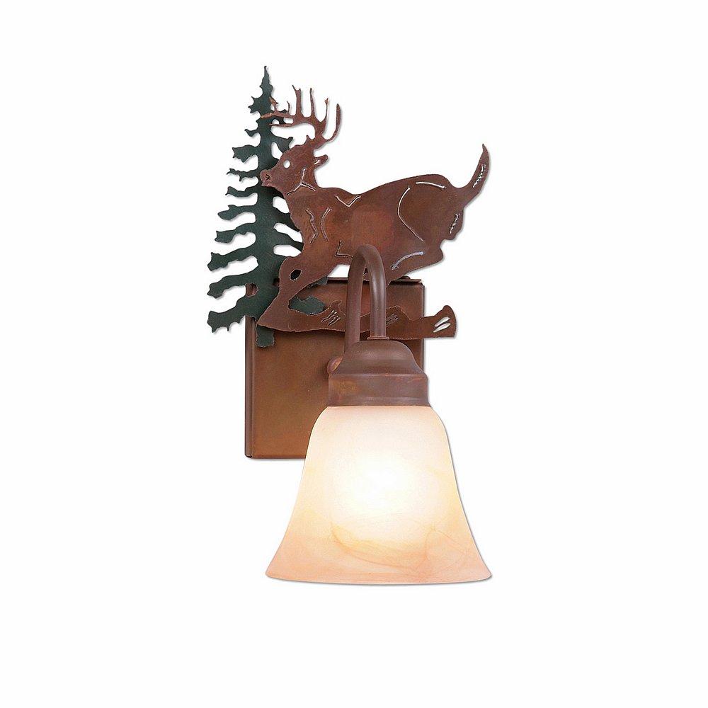 Wasatch Single Sconce - Mountain Deer - Marbled Amber Swirl Bell Glass - Cedar Green