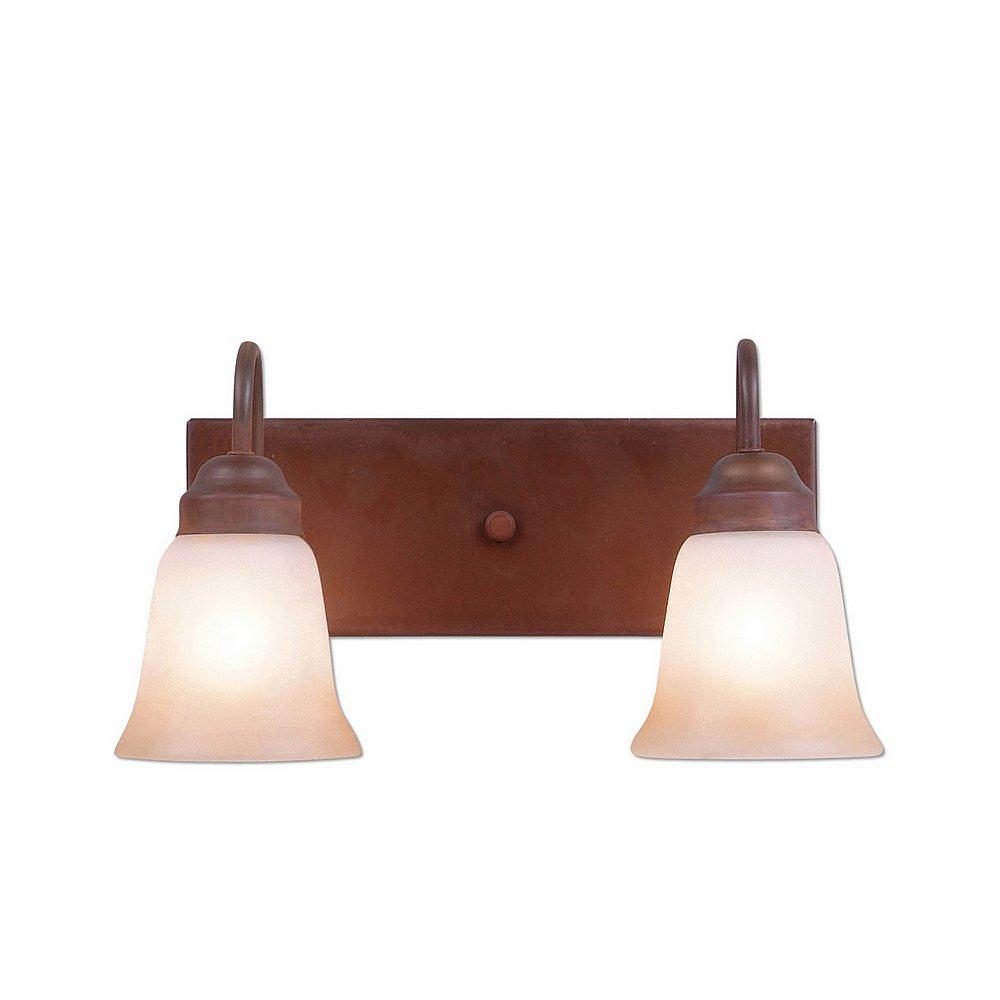 Wasatch Double Bath Vanity Light - Rustic Plain - Two-Toned Amber Cream Bell Glass